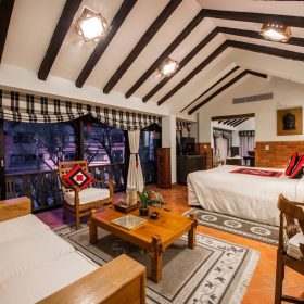 Dwarika's Hotel is a luxury hotel in Kathmandu, Nepal. It is located in Battisputali. The hotel is a collection of various traditional heritage Nepali houses that congregate around courtyards and considered one of Nepal's finest hotels.Wikipedia